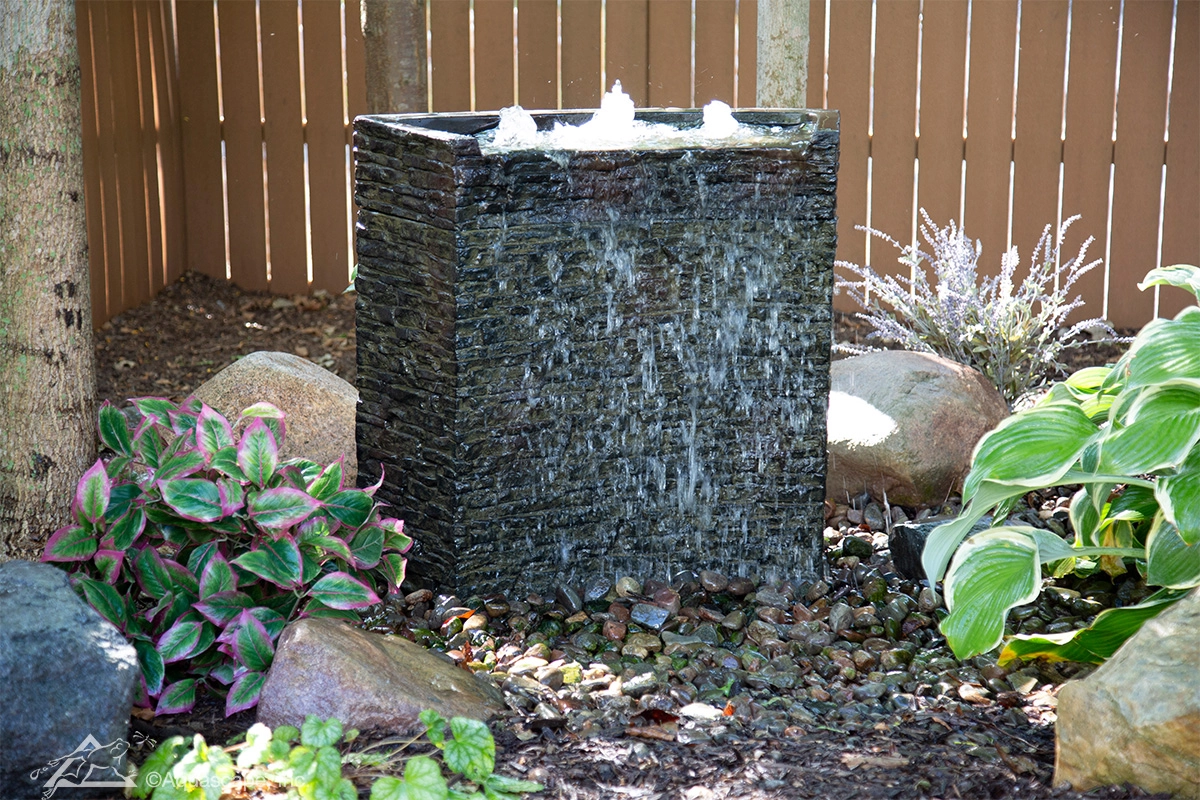 Stacked slate wall fountain in Apple Valley Minnesota