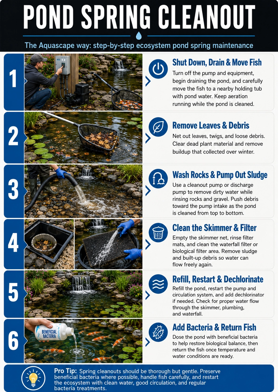 Spring pond cleanout and seasonal ecosystem pond maintenance in Minnesota