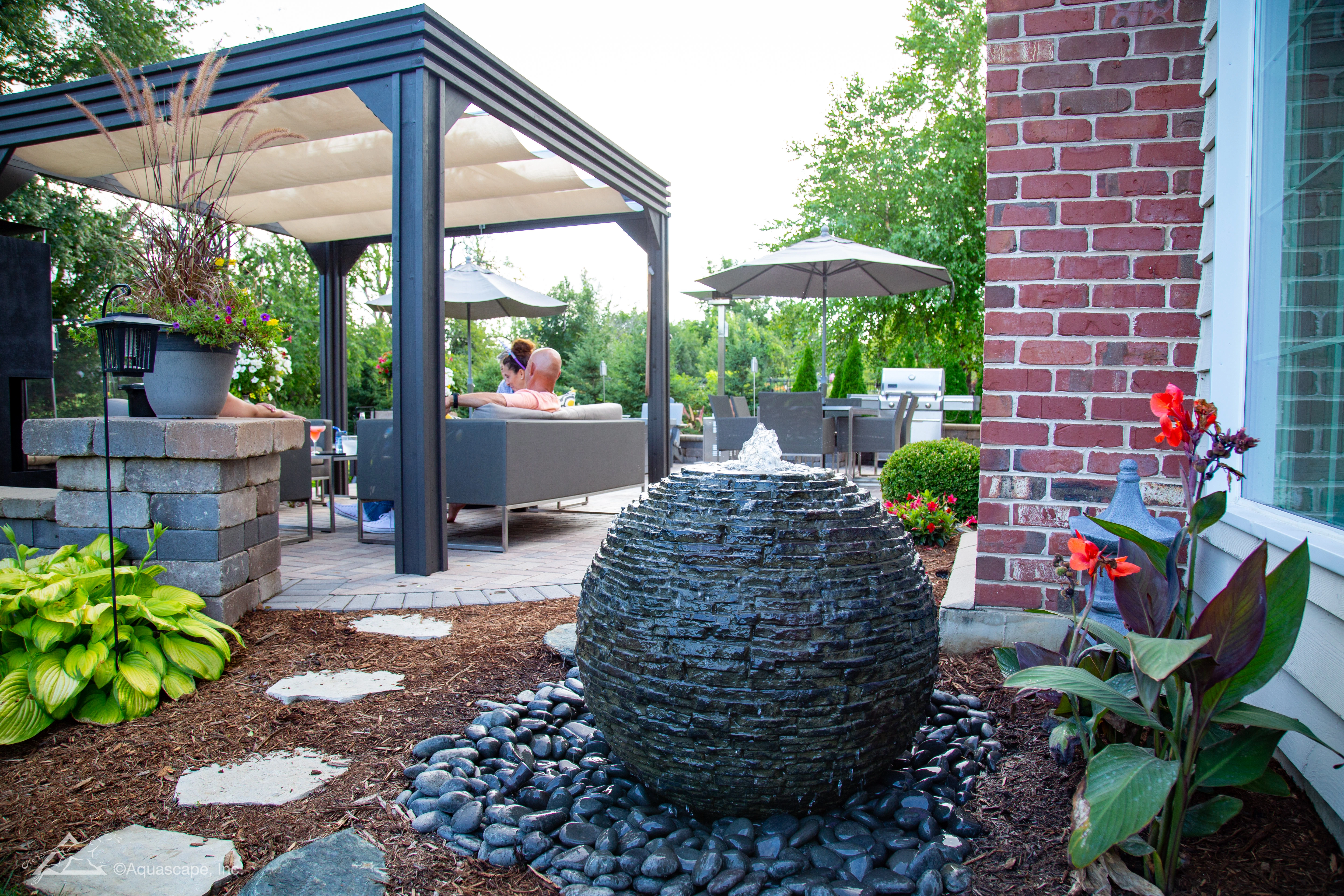 Small space fountainscape designed for a compact backyard or patio area