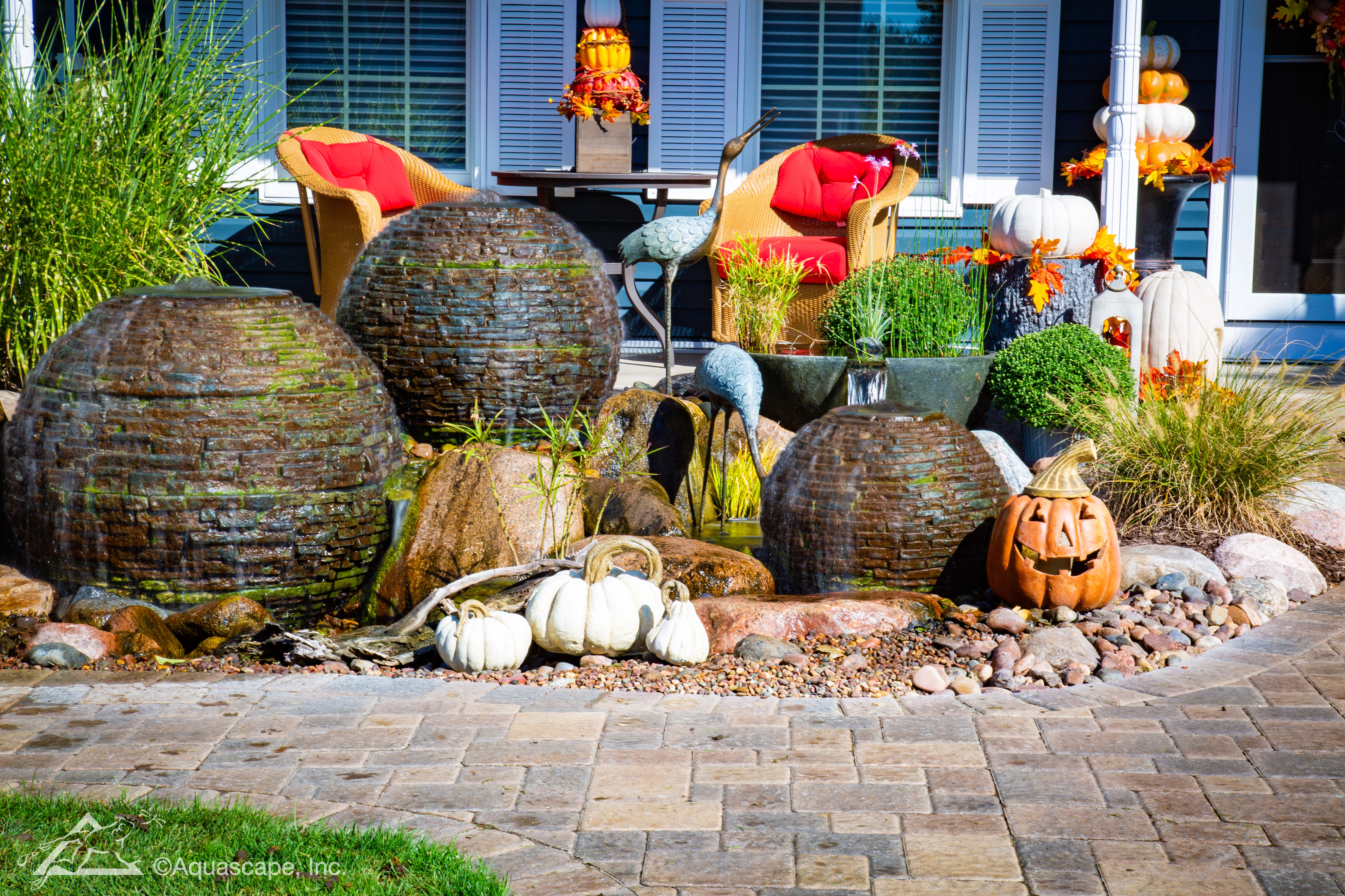 Stacked slate sphere fountains