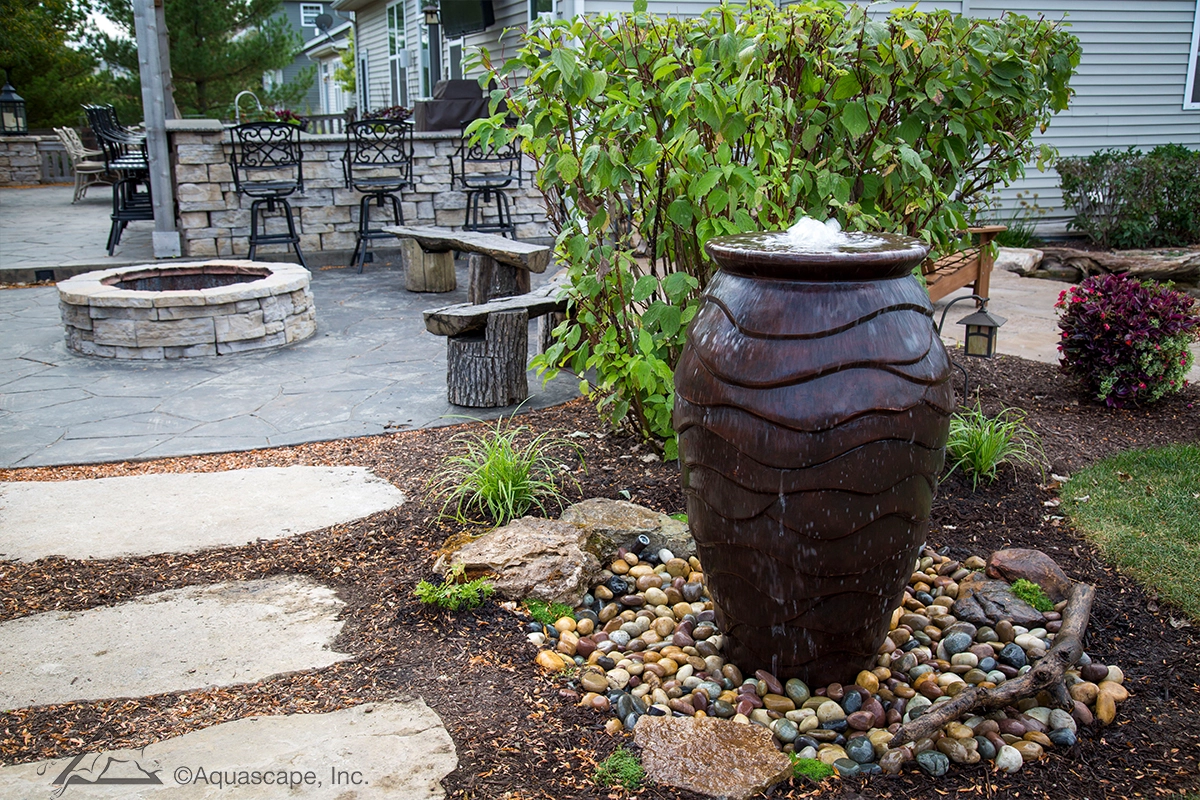 Scalloped urn fountain for a Greenwood Minnesota patio or garden space