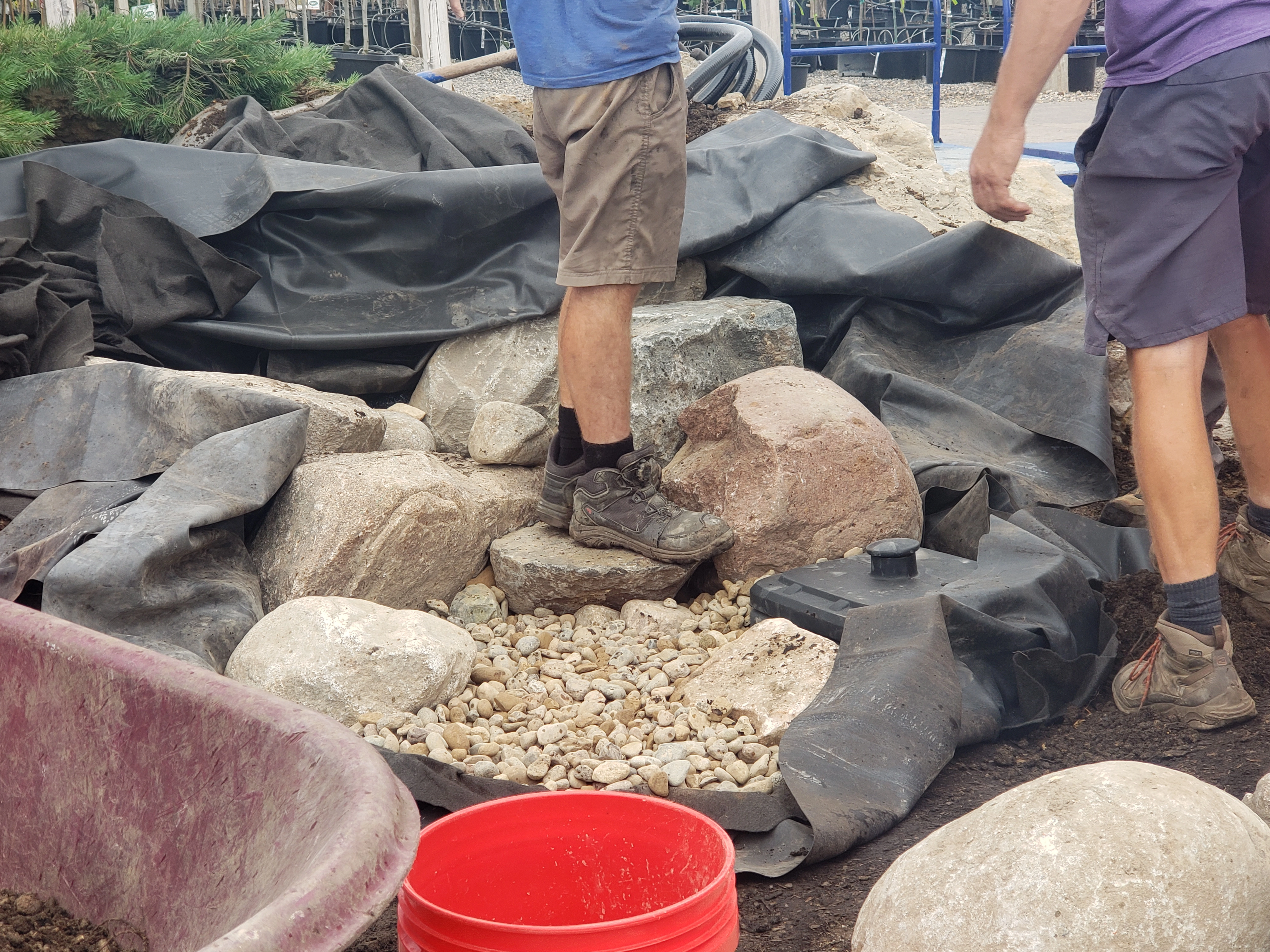 Pondless waterfall rock placement and stream construction