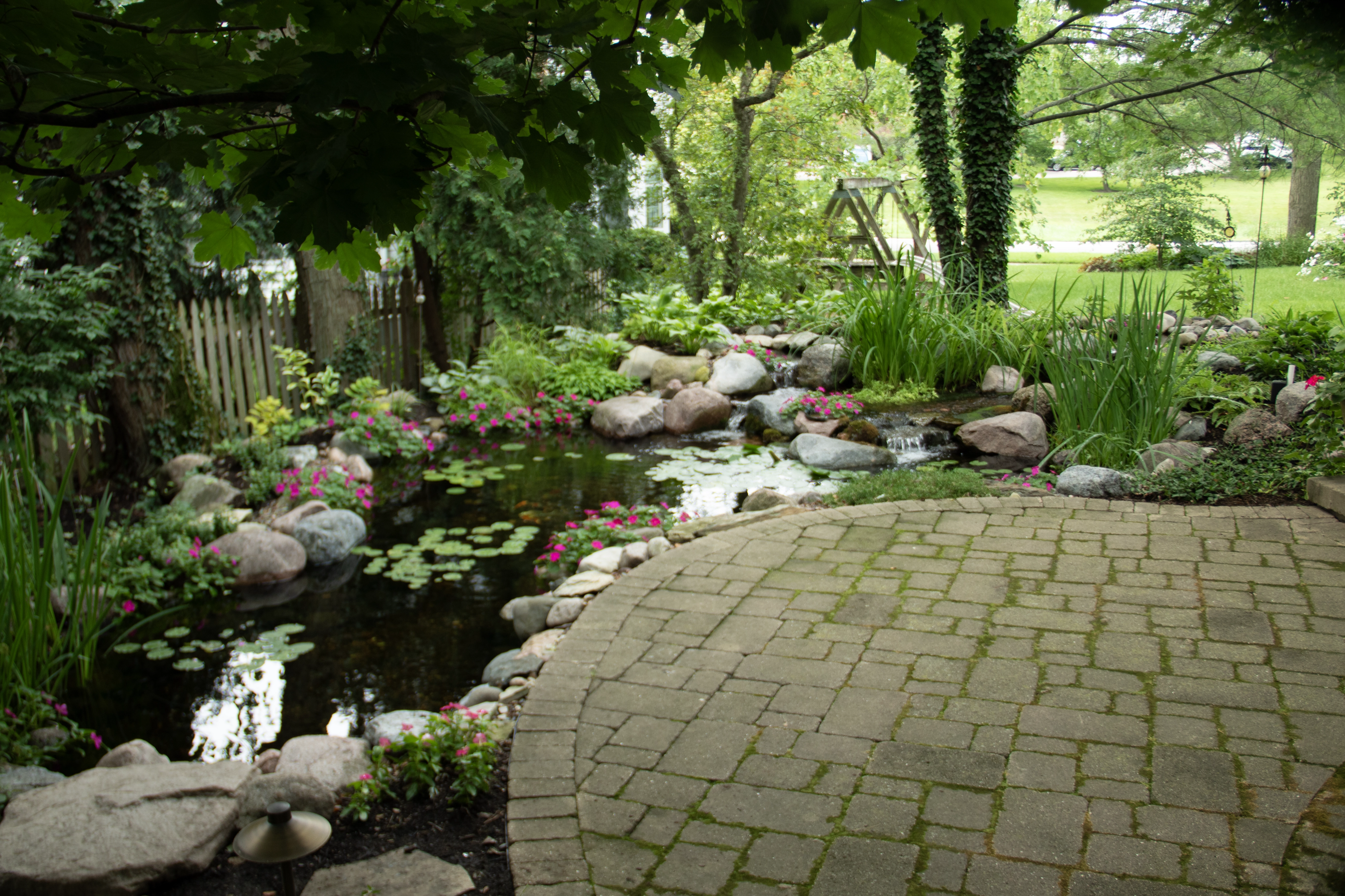 An Aquascape ecosystem pond built right off of the patio